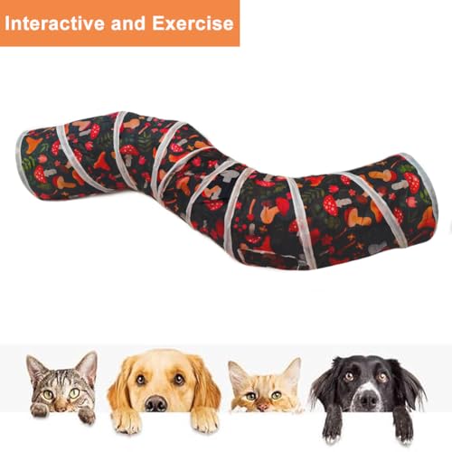 Cat Tunnel, Cat Tunnels for Indoor Cats, S-Shape Foldable Cats Cave | Interactive Toy Pet Tube with Interactive Peephole Crinkle Sounds for Rabbits, Kittens, Ferrets, Puppy Playing & Exploring - color: S - 2 Way Mushroom