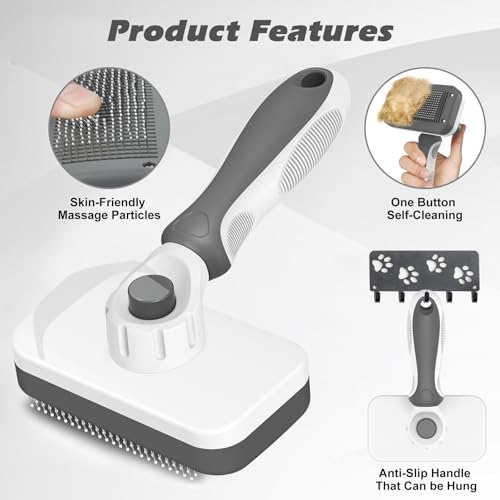 3PCS Cat Grooming Supplies, Cat Brush & Nail Clipper/Trimmer & Flea Comb for Shedding Indoor Cats Essentials Stuff Accessories (Grey) - color: Grey