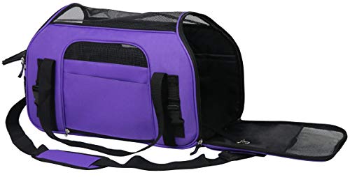 EliteField Soft-Sided Pet Carrier for Cats & Small Dogs (3-Year Warranty) | Airline Approved, Removable Bed & Cover, Built-In Leash, Luggage Sleeve, Seat Belt Loop, Waterproof, Durable, Foldable - color: Purple, size: 19.0"L x 10.0"W x 13.0"H