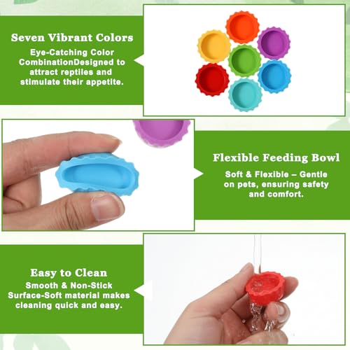 7 Pack Reptile Feeding Dish, Gecko Food Dish, Reusable Silicone Reptile Water Dishs, Small Pet Tank Accessories for Crested/Leopard Gecko, Hermit Crab, Tarantula, Isopods