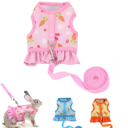 Bunny Harness and Leash, Rabbit Harnesses Guinea Pig Clothes Ferret, Pink S | Soft Mesh Vest Set Escape-Proof Cute Carrot Pattern for Rats Hamster Chinchilla Small Animals Cat Kitten Puppy - color: Pink, size: S (neck:5.5"-7.1" chest:7.1"-9.4")