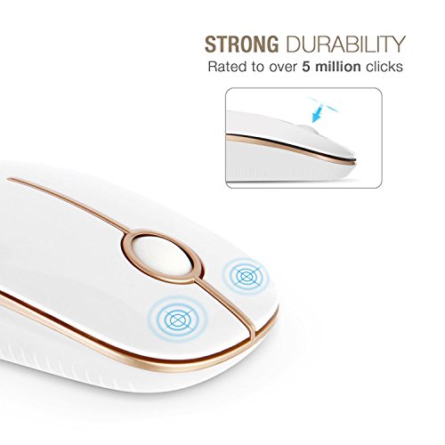 VssoPlor Wireless Mouse, 2.4G Slim Computer Laptop Mouse, White and Gold | Portable Mouse, Plug & Play USB Nano Receiver, Quiet Silent Optical Mice for Notebook, PC, Laptop, Computer, Windows, Mac - color: White and Gold