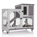 GUTINNEEN 2-Story Rabbit Hutch Indoor Bunny Cage Outdoor Guinea Pig House Wooden Small Animal Cage with Chew-Proof Ramp, Leak-Proof Tray, Lockable Wheels for 2-4 Rabbits, Guinea Pigs (Grey) - size: 39.3"L x 22.0"W x 36.8"H