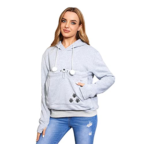 Unisex Big Pouch Hoodie Long Sleeve Fleece Pet Dog Holder Carrier Pullover Sweatshirt… - color: Light Grey, size: X-Large