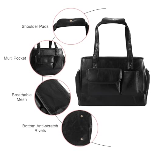 Dog Carrier Purse, Fashion Leather Pet Carrier Bag, Airline Approved Soft Sided Cat Travel Tote Bag with Pockets Black - color: Black