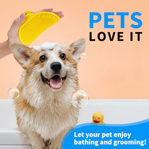Dog Grooming Brush，Pet Shampoo Massage Bath Brush Comb with Adjustable Loop Handle for Grooming Short and Long Hair Cats and Dogs, 2pcs(Tapered brush head, Blue+Green)