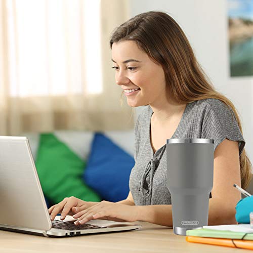 D·S 30oz Grey Tumbler Double Wall Vacuum Insulated Travel Coffee Mug | Double Wall Vacuum Suit Cold and Hot Drink Fits in standard car cup holders With Splash-Proof Lid - color: Gray