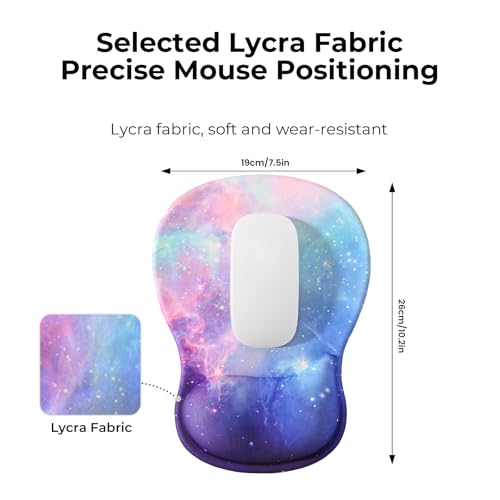 EooCoo Mouse Pad with Gel Wrist Rest, Ergonomic Mousepad Wrist Alignment | Middle Concave Design for Natural Wrist Alignment, Non-Slip Base Mousepad, Carpal Tunnel Relief, Office Desk Accessories - color: Galaxy Purple