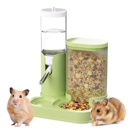 2 in 1 Hamster Water Bottle, Automatic Feeder, No Drip Small Animal Water Dispenser Food Bowl for Syrian Dwarf Hamsters, Gerbils, Mouse, Hedgehog, Hamster Cage Accessories (Green) - color: Green