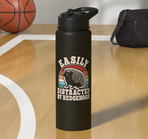 Easily Distracted By Hedgehogs Retro Hedgehog Men Women Kids Stainless Steel Insulated Water Bottle - color: Black
