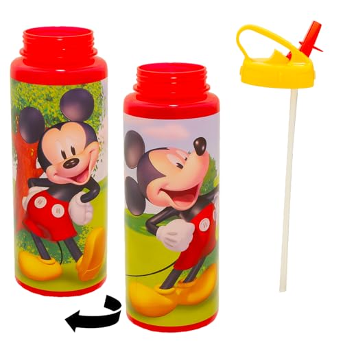Disney Mickey Mouse Reusable Water Bottle Set - Bundle with Plastic 30oz Water Bottle Twist Top with Straw for Home, School, Sports, Plus Sticker, More Sport Container