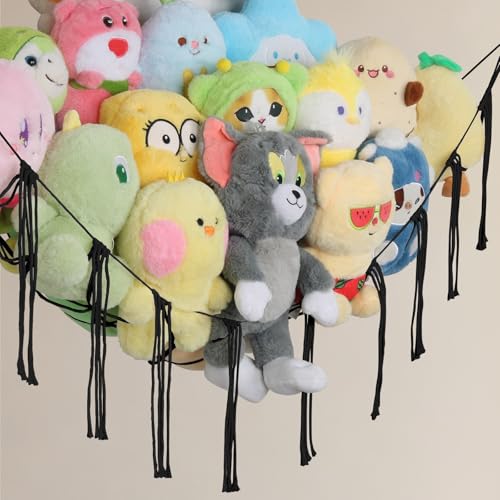 Stuffed Animal Storage Hammock Corner,55 Inch Large No Drill Toy Net,Black | Handcrafted Natural 100% Cotton Stuffy Hammock,Boho Macrame Toy Net,Stuffed Animals Storage Plush Holder,Nursery Room Decor - color: Black, size: X-Large Simple Style