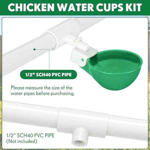 LemonRoad 30 Set Automatic Chicken Waterer Cups with 1/2" PVC Tee Fitting Chicken Drinking Bowl, Poultry Drinker Mounting Hole Opener,Water Dispenser Feeder for Duck, Goose, Turkey, Pigeon(Green) - color: Green