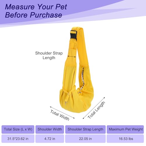Dog and Cat Sling Carrier Up to 16.5 Lbs, Hand-Free Reversible Pet Sling Carrier with Adjustable Strap and Pocket, (Yellow, 1 Pcs) Intended for Hiking/Camping/Traveling - color: Yellow