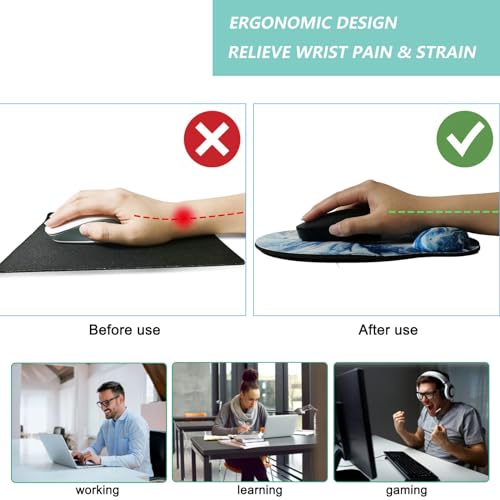 Mouse Pad with Wrist Support, Ergonomic Mouse Pad with Memory Foam Wrist Rest Cushion, Non-Slip Rubber Base Gaming Mice Pad for Home Office Computer Laptop, Blue Marble - color: Blue marble