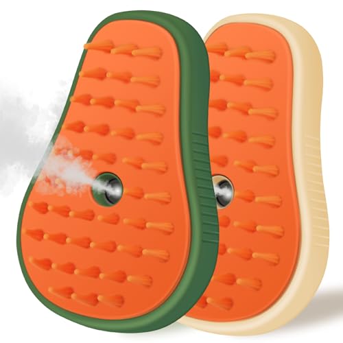Cat Steam Brush, 3 in 1 Dog Steamy Brush, Silicone Massage Grooming Comb, Pet Hair Cleaning Misting Comb for Cats Dogs(Avocado White/Green) - color: Avocado White/Green
