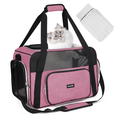 BAGLHER Pet Travel Carrier, Cat Carriers Dog Carrier for Small Medium Cats Dogs Puppies, Airline Approved Small Dog Carrier Soft Sided, Collapsible Puppy Carrier - color: Pink
