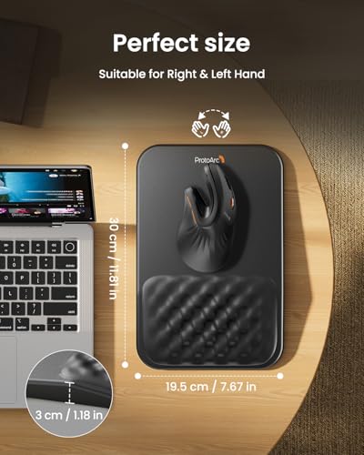 ProtoArc MP50 Ergonomic Mouse Pad with Wrist Rest, PU Leather, Black | 8° slope & massage points, soft memory foam, Large 12x8 Inches, Non-slip base. Relieves wrist strain for office & home - color: Black PU Leather