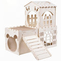 Large Rabbit House with 2PCS Rabbit Scratch Mat, Wooden Bunny Castle with 3 Houses Indoor, Guinea Pig Cage Multistory Climbing Tower Sturdy Wooden Castle, Small Animal Hideaway Tunnel - size: 3 Houses with Pad