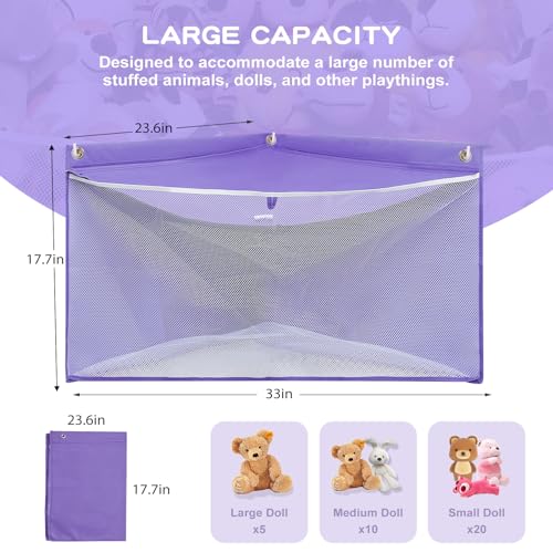 Large Corner Stuffed Animal Storage, Purple Wall Hammock Toy Net, Gift | Baby Plush Toy Holder, Hanging Display for Nursery, Space-saving Organizer for Kids' Bedroom - color: Purple, size: 1PCS