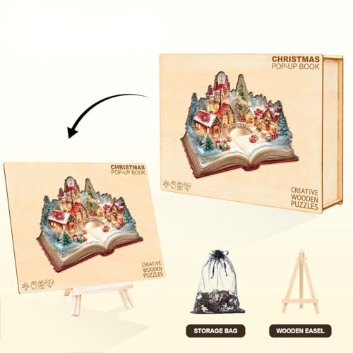 Christmas Magic Book Puzzles Adults Gifts Wooden 135 Pieces 11.4 * 9.2in - color: Christmas Magic Book, size: Medium