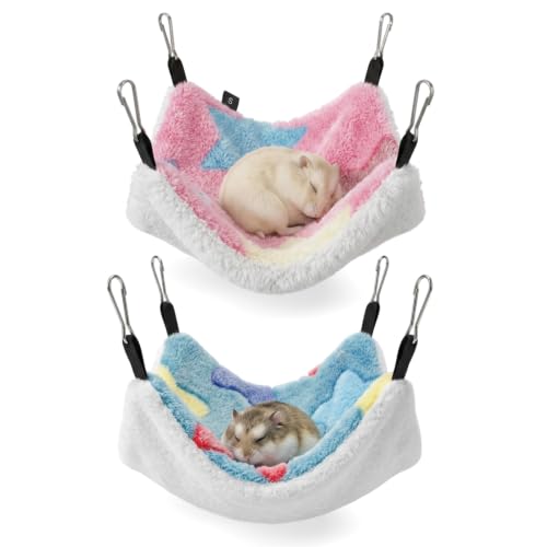 2 Pack Hamster Hammock,Ferret Hammock for Cage with Hooks,Small Animal Hammocks for Rats, Squirrels, Sugar Gliders, Guinea Pigs, Hamsters and Other Small Animals,7.87 x 7.87 in