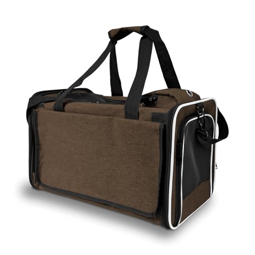 GAPZER Pet Carrier for Large Cat Soft-Sided Animal Traveling Bag up to 20lb | Privacy Protection Big Kitten Car Travel Cloth Carry Bag up to 20 lbs, Small Animal Portable Mesh Kennel Cage for Vet Visits - color: Mocha Brown