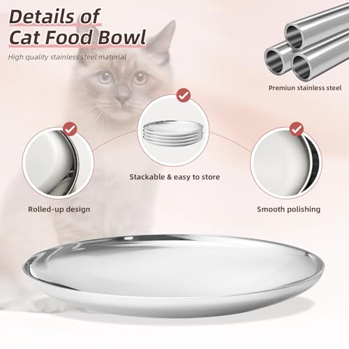 12 Stainless Steel Cat Food Bowls, Small Flat 6.7 inch Wet Feeding Dish, Perfect for Kittens, Cat, Ferrets, Stray Cats (6.7Inch 6Pcs) - size: 6.7Inch 6Pcs