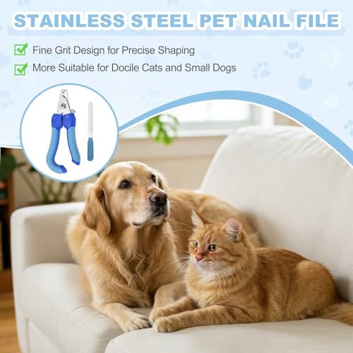 Pet Nail Clipper with Nail File, Pet Nails Clippers and Trimmer with Safety Guard, Professional Grooming Tool for Indoor Small Dog Cat Kitten, (Blue/Dark Blue, 1 Set) - color: Blue/Dark Blue