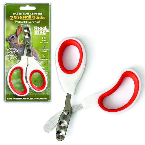 Rabbit Nail Clippers with 2 Size Safety Guide by Steel & Cedar – Professional Bunny Nail Trimmer for Safe & Precise Grooming – Stainless Steel Clippers for Rabbits, Guinea Pigs & Small Pets