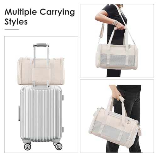 Fashion Leather Dog Carrier, Airline Approved Cat Carrier Soft Sided Pet Bag Carrier Purse for Puppy Kitten Small Animals White - color: White