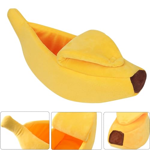 Small Animal Bed Warm Cozy Banana Cave Hideout Sleep Nest House Habitat for Hedgehog Hamster Rat Chinchilla Guinea Pig Ferret Chinchilla Cage Accessories Pet Supplies (Small, Yellow)