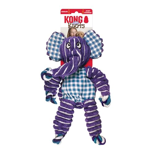 KONG Floppy Knots Rope and Plush Dog Toy, Elephant, Medium/Large | Knotted Rope & Plush Toy with Minimal Stuffing & a Squeaker, Great for Teething, Tugging & Lively Play - color: Elephant, size: Medium/Large