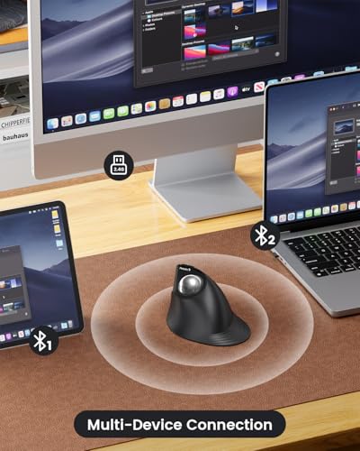 ProtoArc EM05 NL Wireless Vertical Trackball Mouse, 5 DPI Levels, Silver | 62° Vertical Design Supports a Natural Wrist Posture, Connect 3 Devices Via Bluetooth/2.4G USB-A, 500mAh Rechargeable Battery - color: Silver