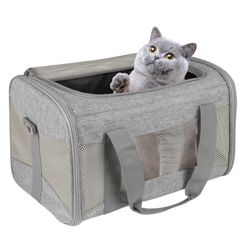 Cat Carrying Case - Pet Carrier Airline Approved, Protable and Breathable Pet Travel Carrier Removable Fleece Pad, Collapsible Cat Carrier Dog Carrier for Medium Cats Small Cats Dogs (17*11*11 grey) - color: grey, size: 17.0"L x 11.0"W x 11.0"H
