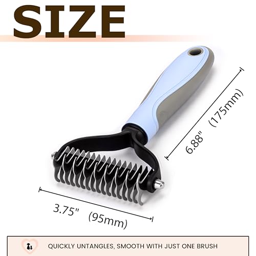 Double Sided Dematting Comb for Dogs & Cats - 2-in-1 Undercoat Rake & Double Coat Dog Brush, Pet Grooming Tool for Removing Mats & Deshedding (Blue) - size: Pet Grooming Comb