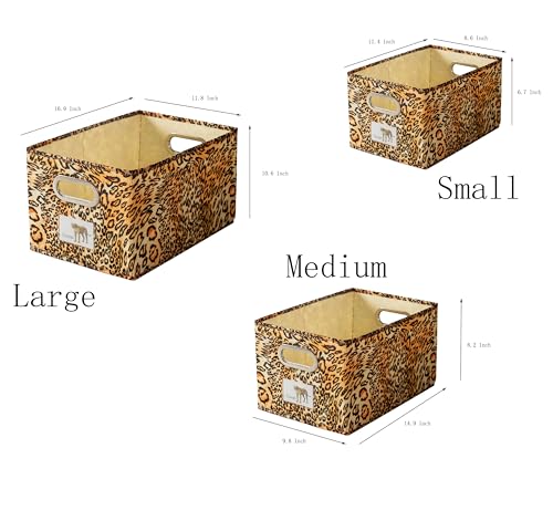 Foldable Animal Leopard [Set of 3] Storage Bins, Collapsible Fabric Organizer Container Boxes w/Handles –10L & 19L & 34L Capacity - color: 3 Set Leopard