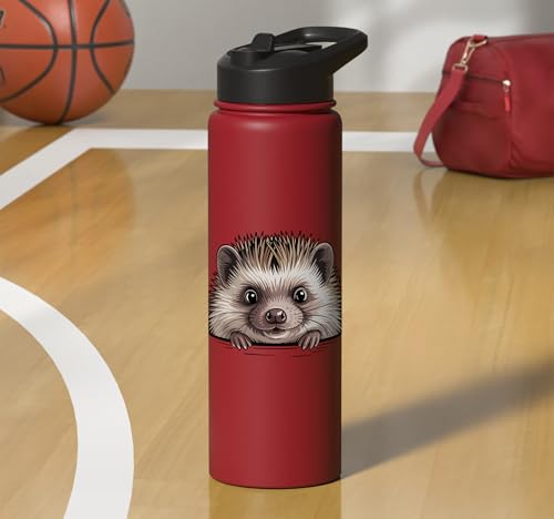 Hedgehog Cute Peeking Spiky Animal Lover Stainless Steel Insulated Water Bottle - color: Red