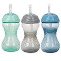 Nuby 3 Piece No-Spill Easy Grip Cup with Flex Straw, Clik It Lock Feature, Neutral, 10 Ounce - color: Blue, Gray, & Aqua