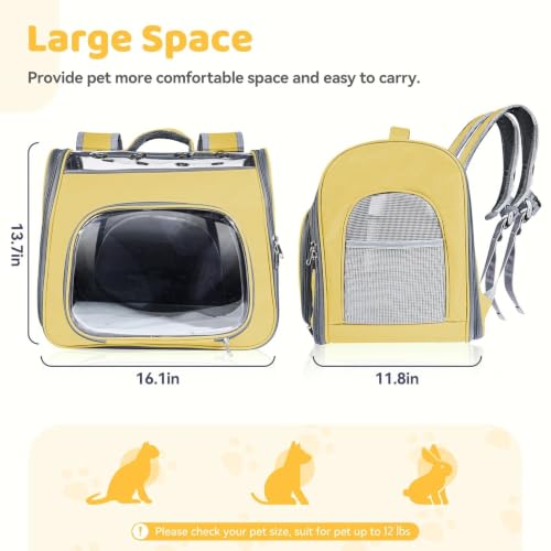 Airline Approved Cat Soft-Sided Carrier Backpack Up to 12 lbs (Yellow) | Airport-Friendly Breathable Mesh Foldable Pet Travel Bookbag with Reinforced Support, Portable Puppy Carry Bag for Kitty - color: Yellow