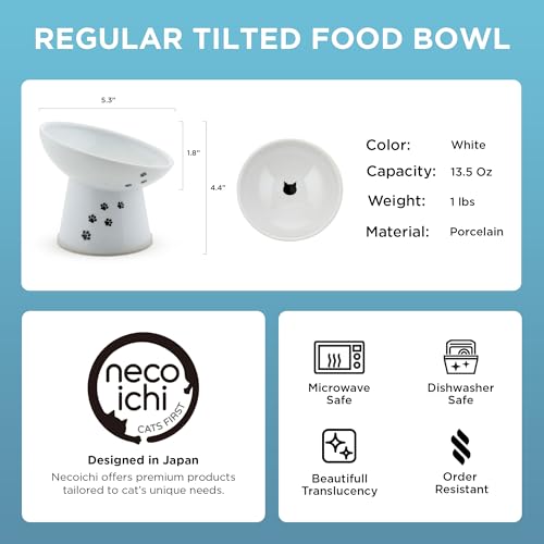 Necoichi Ceramic Elevated Cat Food Bowl, 15° Tilted (Cat, Regular Tilted) - color: Cat, size: Regular Tilted