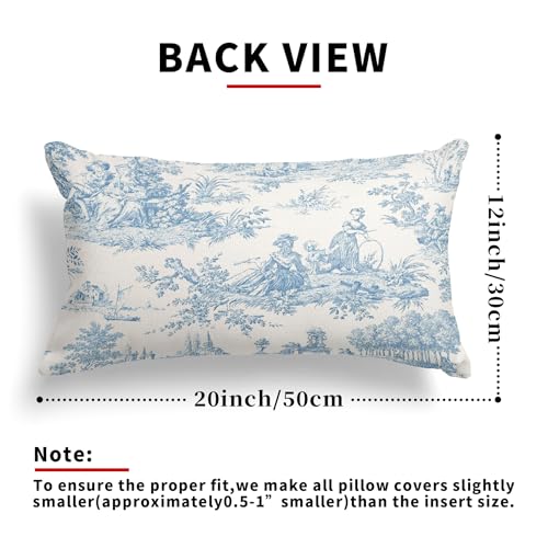 Blue White Vintage Lumbar Pillow Covers 12x20 Inch French Country Throw Pillows Farmhouse Soft Durable Cushion Covers Pillowcase Rustic Retro Rectangle Pillow Cases for Couch Bed Outdoor Set of 2 - color: Blue French, size: 20" x 12" (Pack of 2)