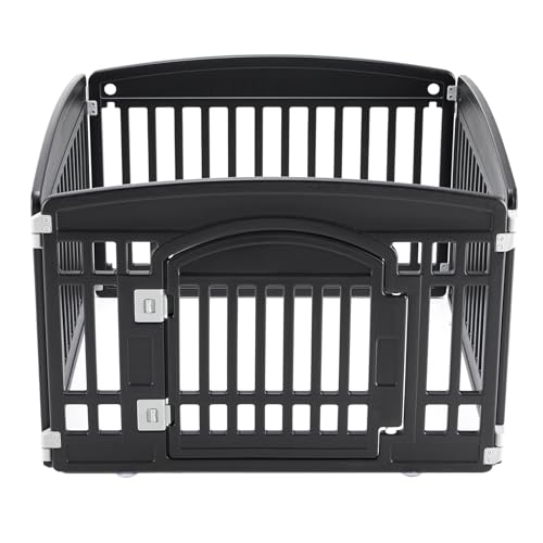 NEWBULIG 4 Panels 24 Inch Dog Playpen, Plastic Pet Play Pen Fence | Portable, Secure Locking Door, Indoor Outdoor Yard RV Camping, Small Medium Dogs, Black - color: Pure Black, size: 4 Panels/24IN