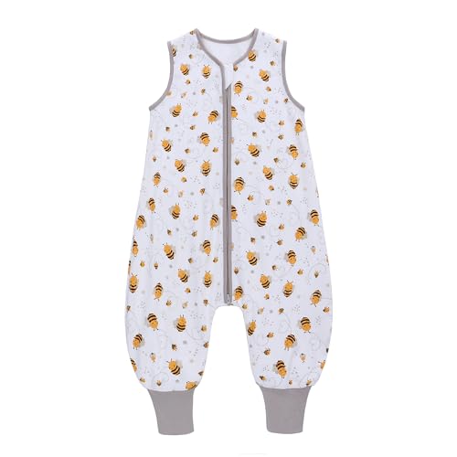 Miracle Baby Sleep Sack with Feet, 0.5 TOG 100% Cotton Wearable Blanket with Legs, Sleeveless Sleeping Bag for Babies(2 Pack) - color: Bee + Star, size: L (2-4T)
