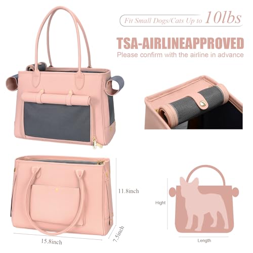 Minsong Fashion Pet Carrier Purse for Small Cat and Dog, Luxury Pu Soft-Sided Tote Bag with Large Pockets for Dogs and Puppies (Pink, 15.8" L x 7.5" W x 11.8" H) - color: Pink, size: 15.8"L x 7.5"W x 11.8"H
