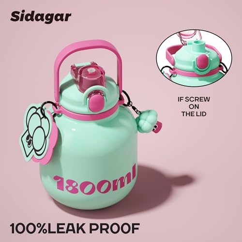 60 oz Gallon Insulated Water Bottle with Straw Lid, Green | Premium 316L Stainless Steel, Leakproof, Wide Mouth Water Jug with Handle, All-day Hot or Cold Retention, Travel & Daily Use - color: Light Green, size: 60 Ounces