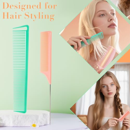 SALONSILK Dopamine Colorful 4PCS Professional Comb Set, Wide Tooth Rat Tail Fine Tooth Hair Combs, Braiding Cutting Barber Styling Curly Parting Set for Men and Women - color: Dopamine-4 PCS