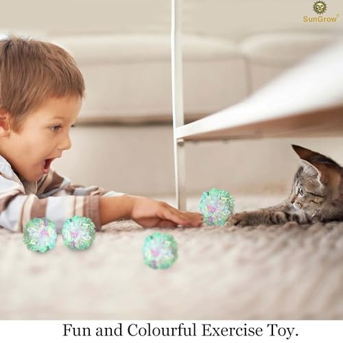 SunGrow Mylar Cat Crinkle Balls, 2", Shiny and Stress Buster Toy, Lightweight and Great for Use in Craft Projects, Toy Ball Suitable for Both Feline and Kids, Kitten Chew and Chase Balls for Exercise - size: 12 Pcs