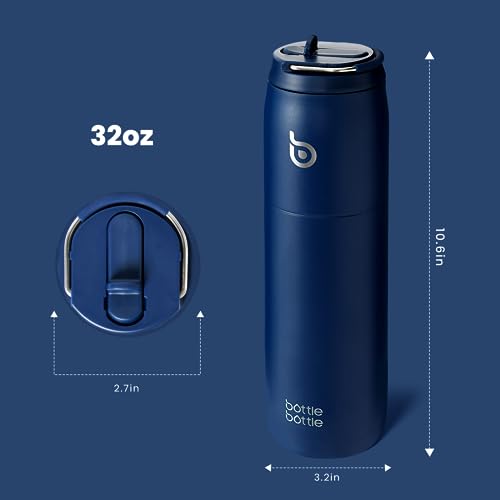 BOTTLE BOTTLE Stainless Steel Water Bottle 32 oz indigo blue | Straw Lid, Insulated Cup, Stay Cold Hot, Leak-Proof, Wide Mouth Water Bottles for Men - color: Indigo Blue