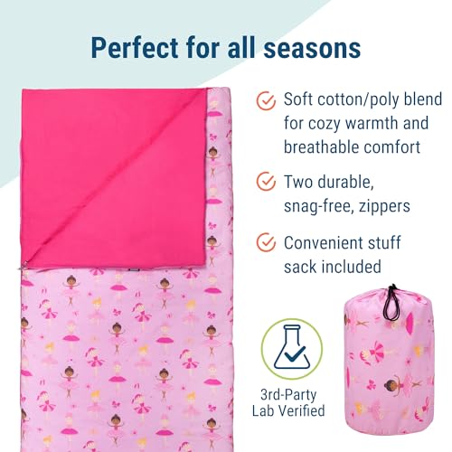 Wildkin Kids Sleeping Bag – Roll-Up Design with Storage Bag for School, Travel & Camping - Ballerina - color: Ballerina